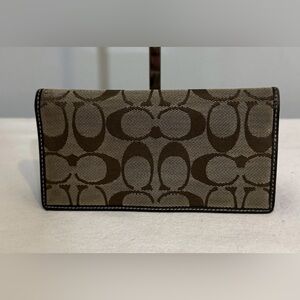 Coach Signature Checkbook Wallet Tan  Brown Canvas Leather Trim Y2K